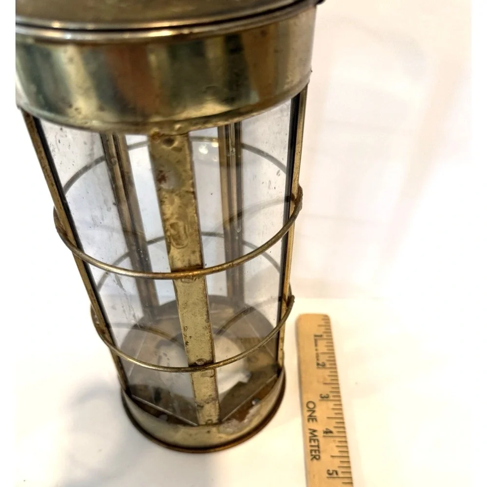 VTG Brass Marine Cargo Lantern Cylinder Glass Coastal Accent Decor Rustic Farm